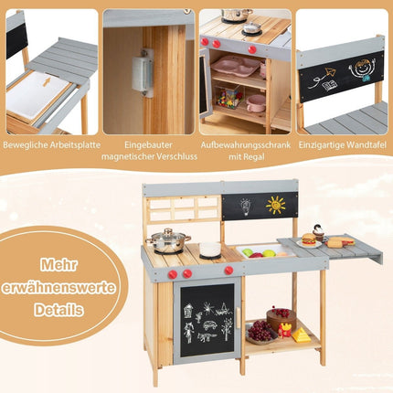 Outdoor Kinder Matschküche Set Holz Spielküche 89 x 45 x 90 cm Natur + Grau