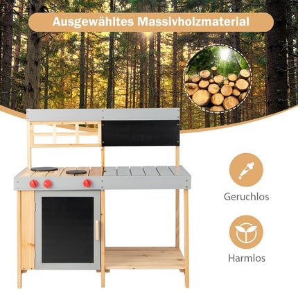 Outdoor Kinder Matschküche Set Holz Spielküche 89 x 45 x 90 cm Natur + Grau