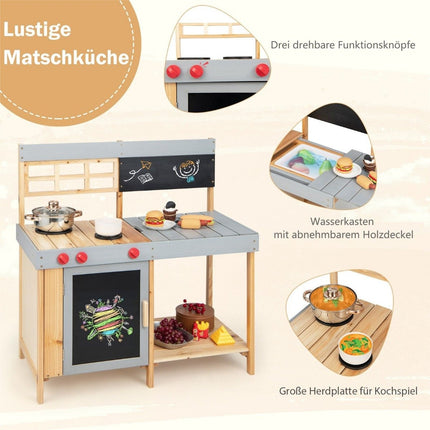Outdoor Kinder Matschküche Set Holz Spielküche 89 x 45 x 90 cm Natur + Grau