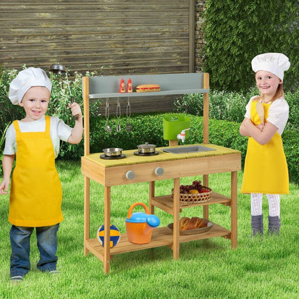 Outdoor Kinder Matschküche mit Wasserfunktion &amp; Haken &amp; abnehmbarem Regal Spielküche
