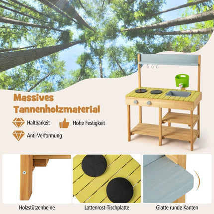 Outdoor Kinder Matschküche mit Wasserfunktion &amp; Haken &amp; abnehmbarem Regal Spielküche