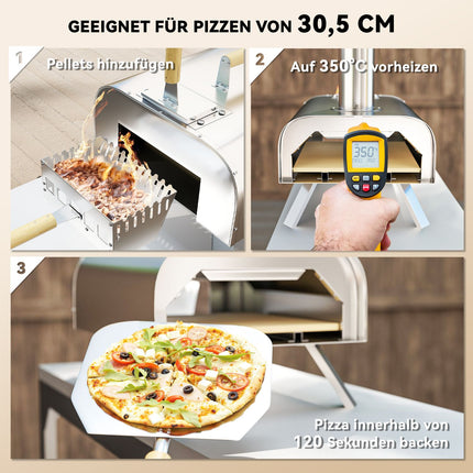 Four à pizza extérieur, four à pizza à bois en acier inoxydable, four avec pierre à pizza de 1 cm d'épaisseur, pied rabattable, couvercle de pelle à pizza, four à bois portable, fours à pizza pour camping, jardin, fête