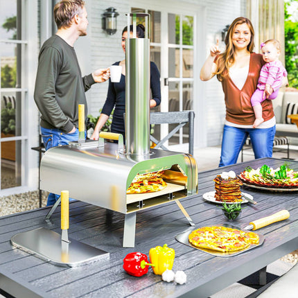 Four à pizza extérieur, four à pizza à bois en acier inoxydable, four avec pierre à pizza de 1 cm d'épaisseur, pied rabattable, couvercle de pelle à pizza, four à bois portable, fours à pizza pour camping, jardin, fête