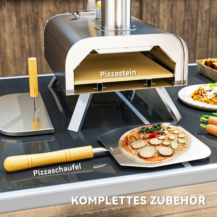 Four à pizza extérieur, four à pizza à bois en acier inoxydable, four avec pierre à pizza de 1 cm d'épaisseur, pied rabattable, couvercle de pelle à pizza, four à bois portable, fours à pizza pour camping, jardin, fête