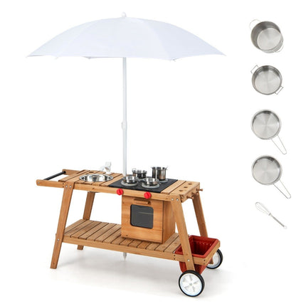 Outdoor Spielzeugwagen für Kinder Holzspielzeugwagen mit Natursonnenschirm