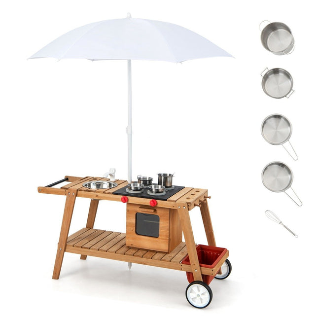Outdoor Spielzeugwagen für Kinder Holzspielzeugwagen mit Natursonnenschirm