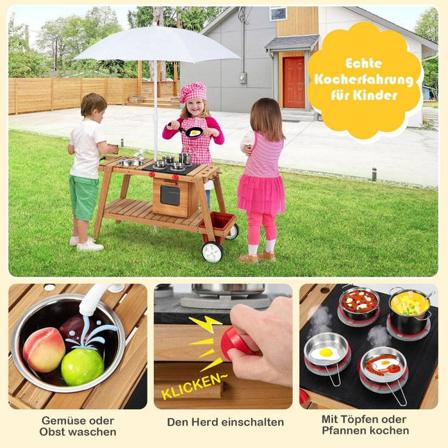 Outdoor Spielzeugwagen für Kinder Holzspielzeugwagen mit Natursonnenschirm