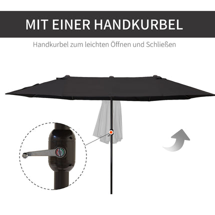 Schwarzer ovaler Gartenschirm, Doppelverdeck, Handkurbel
