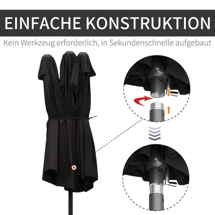 Schwarzer ovaler Gartenschirm, Doppelverdeck, Handkurbel
