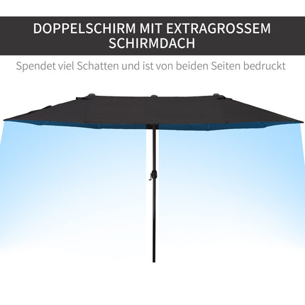 Schwarzer ovaler Gartenschirm, Doppelverdeck, Handkurbel