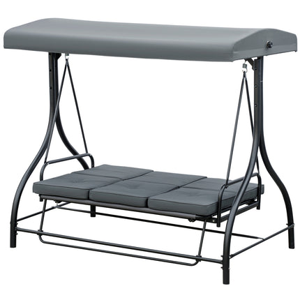2-in-1 Reclining garden swing bench, 3-seater, dark grey