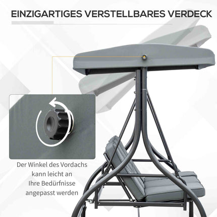 2-in-1 Reclining garden swing bench, 3-seater, dark grey