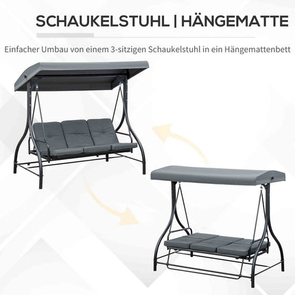 2-in-1 Reclining garden swing bench, 3-seater, dark grey