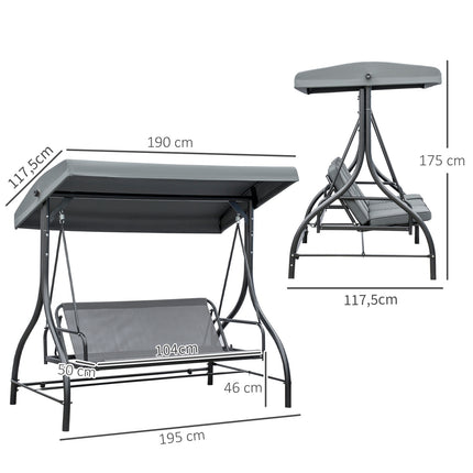 2-in-1 Reclining garden swing bench, 3-seater, dark grey