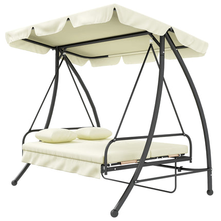 Outsuuny Balancelle Hollywood 2 en 1 avec fonction inclinable, balancelle de jardin 3 places avec pare-soleil réglable, banc de balançoire charge jusqu'à 240 kg, chaise longue de jardin pour jardin, terrasse, 200x125x170 cm, blanc crème Aosom