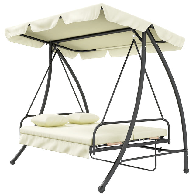 2-in-1 Gartenliegeschaukel, 3-Sitzer, cremeweiß, 240 kg Belastbarkeit