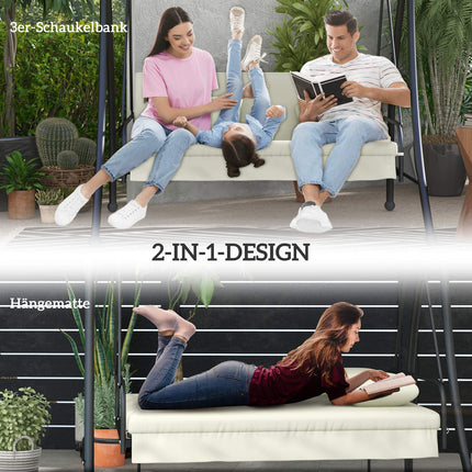 Outsuuny Balancelle Hollywood 2 en 1 avec fonction inclinable, balancelle de jardin 3 places avec pare-soleil réglable, banc de balançoire charge jusqu'à 240 kg, chaise longue de jardin pour jardin, terrasse, 200x125x170 cm, blanc crème Aosom