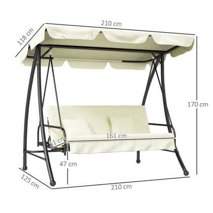 Outsuuny Balancelle Hollywood 2 en 1 avec fonction inclinable, balancelle de jardin 3 places avec pare-soleil réglable, banc de balançoire charge jusqu'à 240 kg, chaise longue de jardin pour jardin, terrasse, 200x125x170 cm, blanc crème Aosom