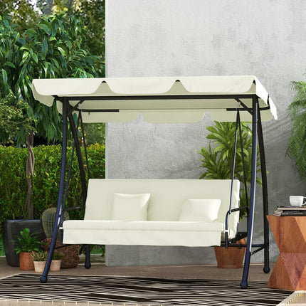 Outsuuny Balancelle Hollywood 2 en 1 avec fonction inclinable, balancelle de jardin 3 places avec pare-soleil réglable, banc de balançoire charge jusqu'à 240 kg, chaise longue de jardin pour jardin, terrasse, 200x125x170 cm, blanc crème Aosom