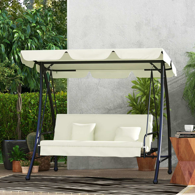 2-in-1 Gartenliegeschaukel, 3-Sitzer, cremeweiß, 240 kg Belastbarkeit