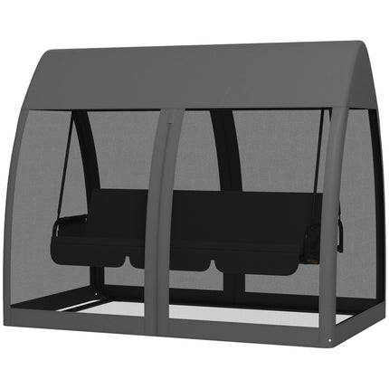 2-in-1 Gray Garden swing bench, reclining 3-seater with canopy