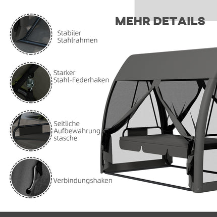 2-in-1 Gray Garden swing bench, reclining 3-seater with canopy