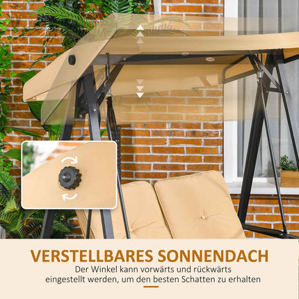 3-Sitzer Hollywoodschaukel mit verstellbarem Sonnendach, beige