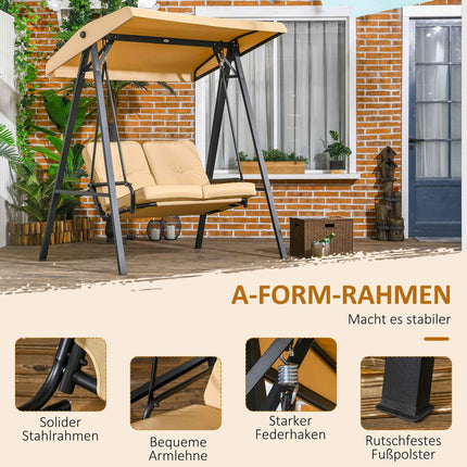 3-Sitzer Hollywoodschaukel mit verstellbarem Sonnendach, beige