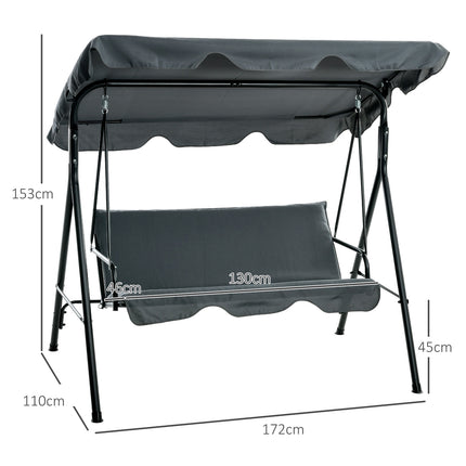 3-seat garden swing with cushion, adjustable canopy