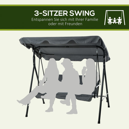 3-seat garden swing with cushion, adjustable canopy