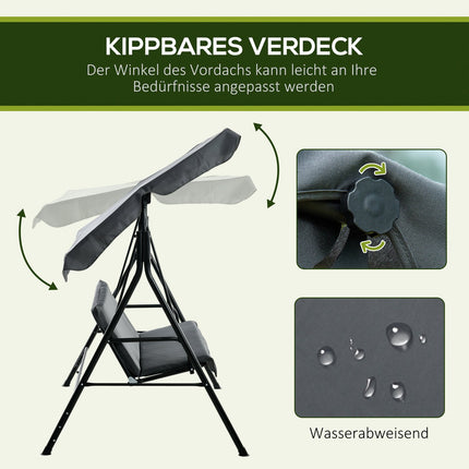 3-seat garden swing with cushion, adjustable canopy