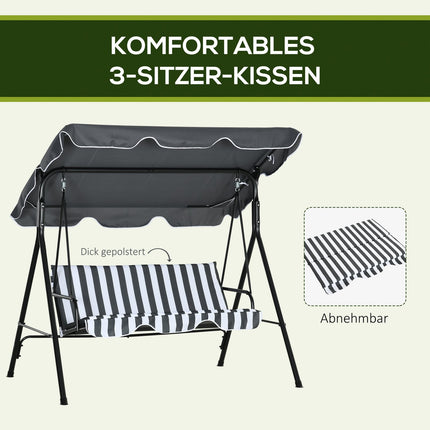 3-Sitzer Hollywoodschaukel mit Kissen und verstellbarem Sonnendach