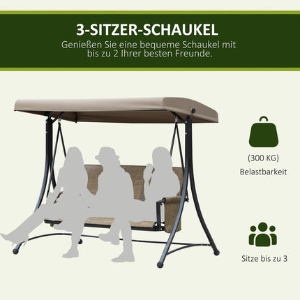3-Sitzer Hollywoodschaukel mit verstellbarem Sonnendach, 300 kg Tragkraft