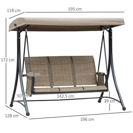 3-Sitzer Hollywoodschaukel mit verstellbarem Sonnendach, 300 kg Tragkraft