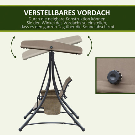 3-Sitzer Hollywoodschaukel mit verstellbarem Sonnendach, 300 kg Tragkraft