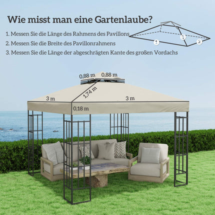 Pavillon-Dachersatz 3x3m, Wasserabweisend, Cremeweiß