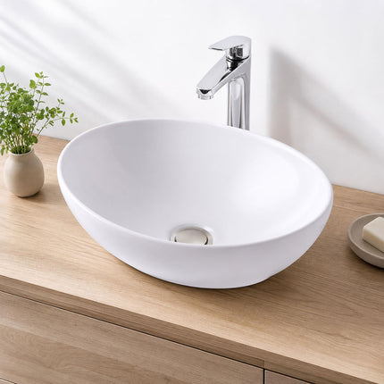 Oval Ceramic Countertop Washbasin, 41 x 34 cm, White