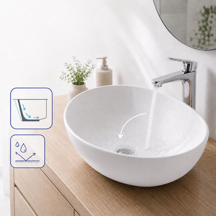 Oval Ceramic Countertop Washbasin, 41 x 34 cm, White