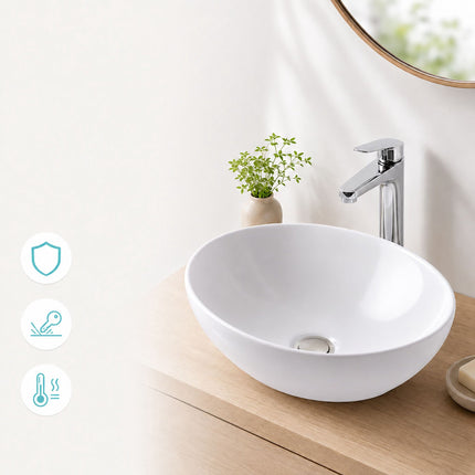 Oval Ceramic Countertop Washbasin, 41 x 34 cm, White