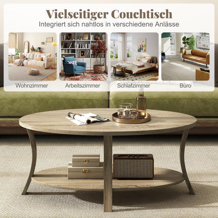 Ovaler Couchtisch mit Ablage, 2-stöckiges Gummibaumholz-Design