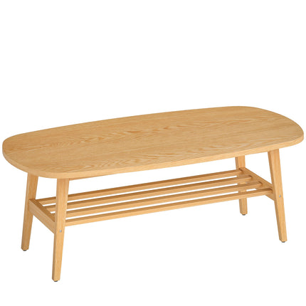 Oval Coffee Table with Shelf, Natural Wood, 120x60x42 cm