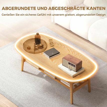 Oval Coffee Table with Shelf, Natural Wood, 120x60x42 cm
