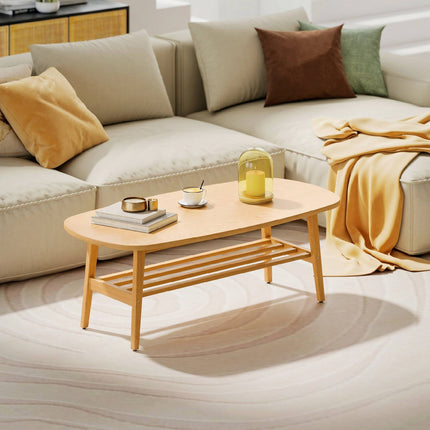 Oval Coffee Table with Shelf, Natural Wood, 120x60x42 cm