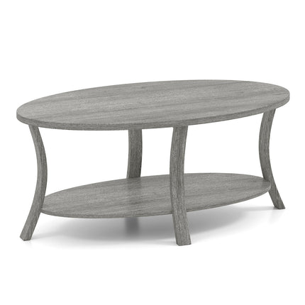 Ovaler Couchtisch mit Ablage, Kautschukholz, 2-stufig, Grau