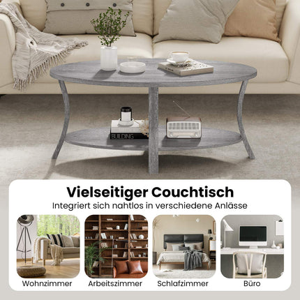 Ovaler Couchtisch mit Ablage, Kautschukholz, 2-stufig, Grau