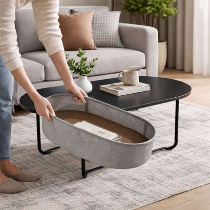 Oval Coffee Table with Storage Basket