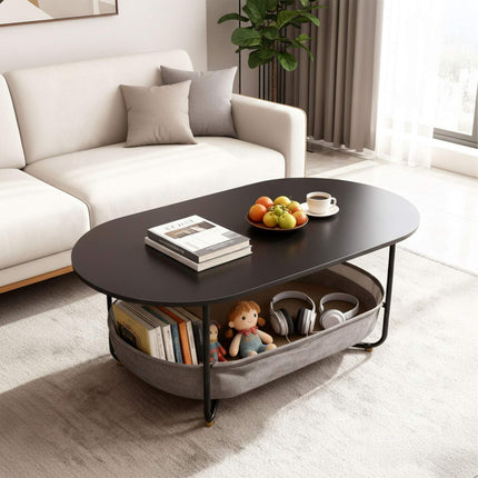 Oval Coffee Table with Storage Basket