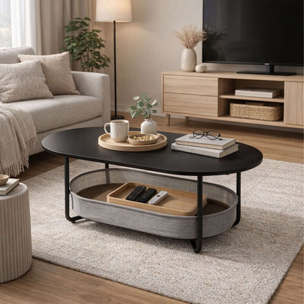 Oval Coffee Table with Storage Basket