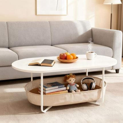 Oval Coffee Table with Storage Basket
