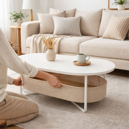 Oval Coffee Table with Storage Basket